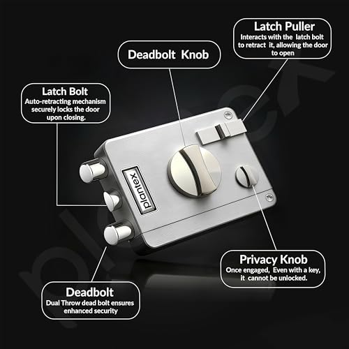 Image of Plantex Heavy Duty Rim Locks for Main Door /Night Latch Lock with 4 Keys /Tribolt Lock with 5 Years of Warranty /Suitable for Inside Opening Door- Pack of 1 (Satin White & Chrome)