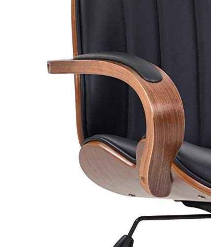 Ids Home Modern High Back Walnut Wood Office Chair With Pu Leather Curved Ergonomic Bentwood Seat Swivel, Executive Wheels, Headrest Lumbar Support, Height Adjustment - Black #TOP3