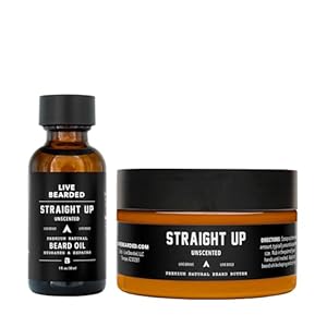 Live Bearded Beard Oil and Butter Grooming Kit – Made in the USA – All-Natural Ingredients with Shea, Argan, Jojoba – Growth Support | Straight Up Unscented – Fragrance-Free