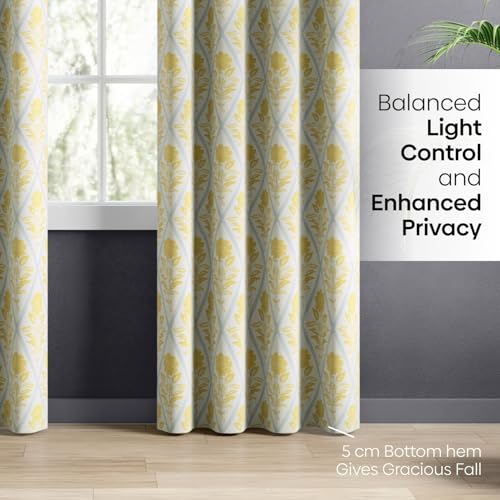 Image of haus & kinder Digital Printed Cotton Door Curtains 7 Feet Long Pack of 2 Door Curtains, 7 Feet Curtains for Door (Floral Printed, Yellow 130x213 CM)