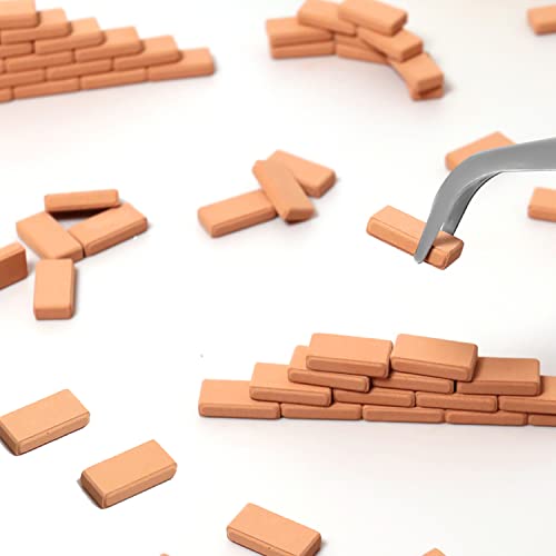 350Pcs Mini Bricks Mini Red Wall Realistic Tiny Bricks Miniature Bricks for Dollhouse Building Model Landscaping Accessories DIY Garden(1/16 Scale, 1Pc Tweezers)