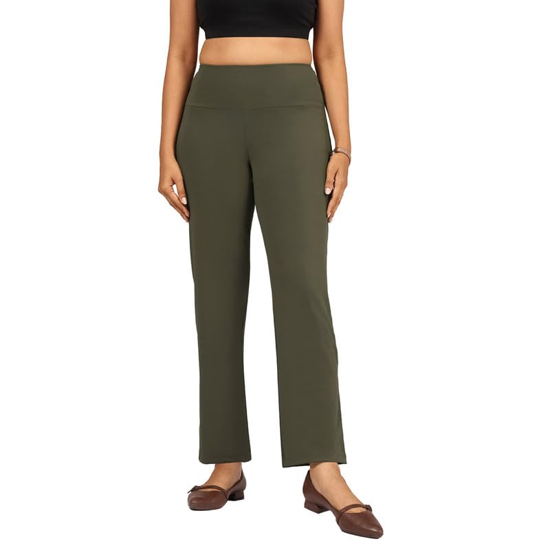 Image of BlissClub Women's Ultimate Straight Pants - Lite, High Waist Formal Trousers with Wide Waistband, Tall (for Women Above 5'5 ft)