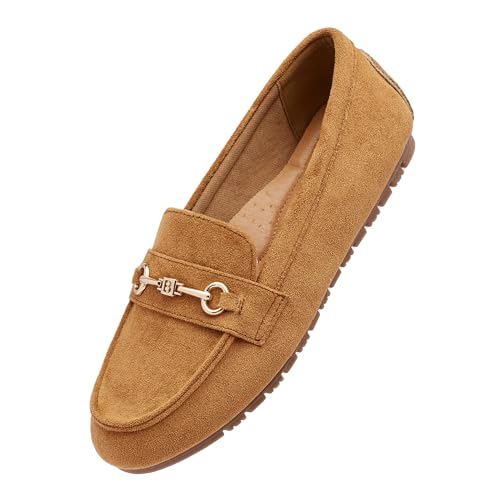 Image of Women's Wide Loafers Casual Slip on Flat Shoes Women's Comfort Penny Loafers with Arch Support Women Dressy Moccasins