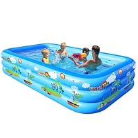 GALAXYER Inflatable Paddling Pool with Cartoon Prints, 3 Rings Large Rectangular Family Swimming Center for Kids Toddlers Adult, Indoor Outdoor Garden Swimming Pool, 205 × 125 × 45 CM