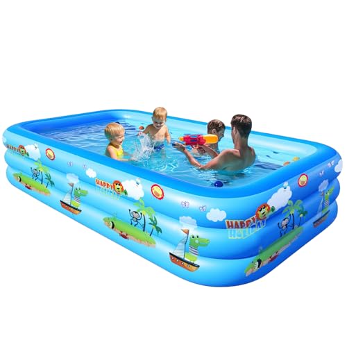 GALAXYER Piscina Gonfiabile con Stampe di Cartoni Animati, Grande Piscina 3 Anelli per Famiglie, Piscina da Giardino per Interni ed Esterni, 205 × 125 × 50 cm