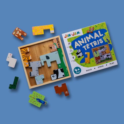 Image of Wooden Tetris Puzzle | 13 Wooden Animals | Brain Teaser | Pretend Play | Stacking and Balancing |Tangram Puzzle | Builds Spatial Awareness, Abstract Reasoning and develops Imagination.
