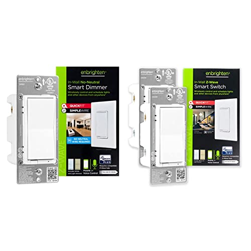 Enbrighten 52252 Z-Wave Plus Smart Light Dimmer, Compatible, Google Assistant, Zwave Hub Required, White & Light Almond & Z-Wave Smart Rocker Light Switch, White & Light Almond, 2-Pack, 47900 #TOP11