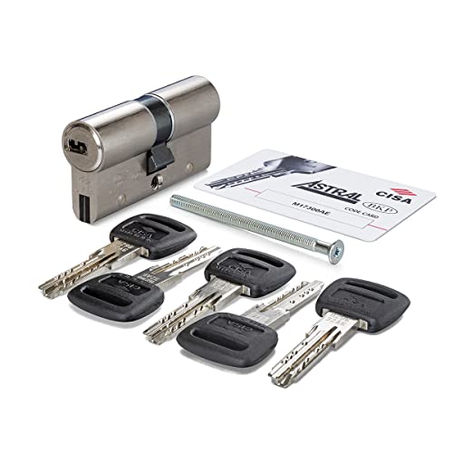 CISA 10A3S139012CLC5, Cilindro Europeo Astral S, Ottone Nichelato, 45/50 mm, Chiave Lunga, 5 Chiavi
