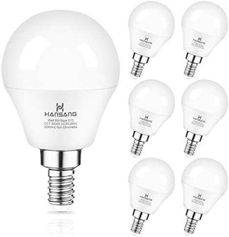 Ceiling Fan Light Bulb E12 LED Bulb 4000K Natural Daylight Candelabra LED bulb 60 Watt Equivalent Hansang Chandelier Light Bulbs A15 Shape Candelabra Base for Ceiling Lights,600LM, Non-Dimmable 6 Pack