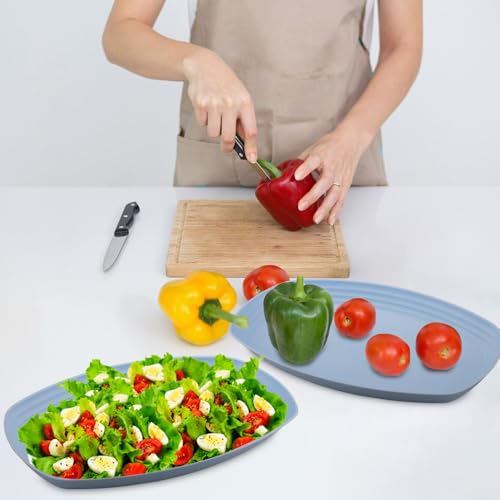 Miniatura 6 de Velicber 6 Piezas Platos De Plastico De 29.7cm, Ovalados Platos De Camping, Platos Plastico Duro Reutilizables, Irrompible, Para Camping, Picnic Y Hogar, Apto Para Lavavajillas Y Microondas - Azul