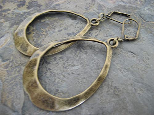 Hammered Style Brass Teardrop Hoop Earrings Artisan Boho Jewelry #TOP3