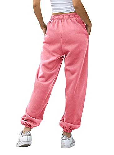 Arogone Women High Waisted Cotton Sweatpants Casual Loose Athletic Jogger Pants Drawstring Lounge Trousers With Pockets Pink Small #TOP2