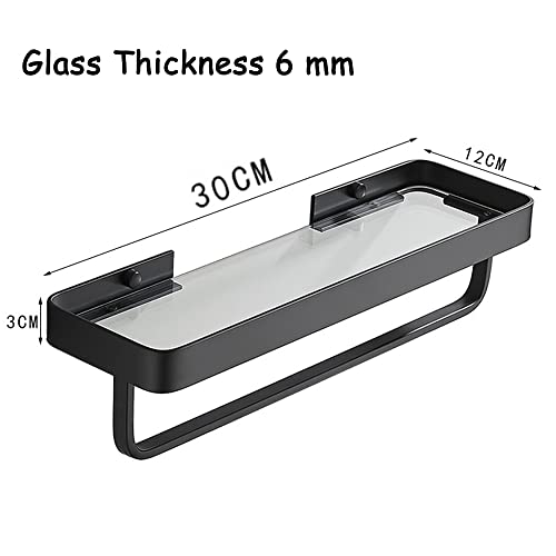 Étagère de douche en verre trempé 30 cm lot de 2 avec porte-serviettes alu