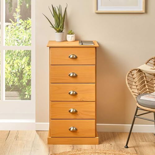 IDIMEX Chiffonnier Paris Commode avec 5 tiroirs en pin Massif lasuré Brun