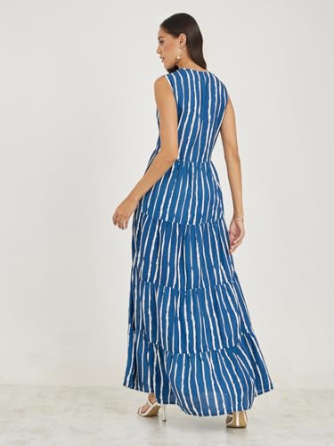 Image of Styli Women's Polyester A-Line Maxi Dress (7007488203 Blue