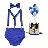 GUCHOL Baby Boys First Birthday Cake Smash Outfit Suspenders Bow Tie Bloomers Sparkle Crown Hat Ball