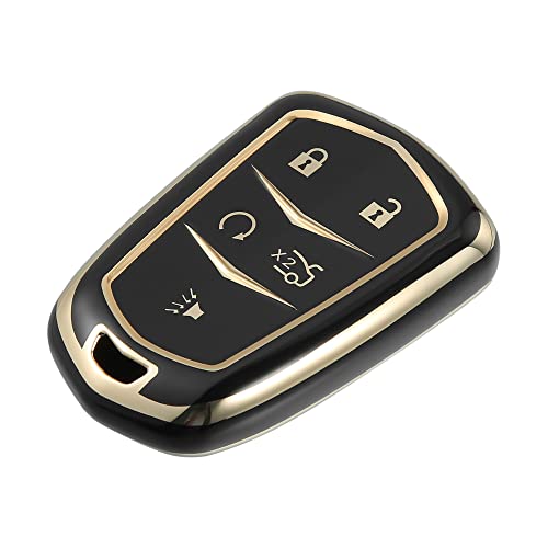 X AUTOHAUX Car Key Fob Cover 5 Button Remote Key Fob Case TPU Button Full Protector Cover Black for Cadillac XT5 2017-2020 for Cadillac XTS Escalade ATS CTS