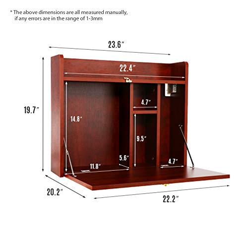 Artethys Wall Mounted Desk Multifunctional Fold Down Laptop Computer Table Writing Workstation With Storage Compartments Space Saving For Home Office (Brown) #TOP1