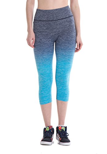 Manstore Women's Ombre Active Workout Yoga Leggings Running Pants Blue L/M