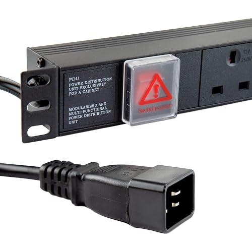 kenable PDU 6 Way UK Sockets Horizontal Power Distribution Unit with C20 IEC 16A Input Plug 1.8m Cable Without Surge Protection