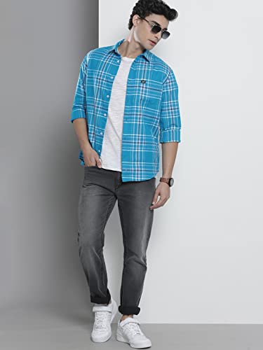 Image of The Indian Garage Co Men Slim Fit Checkered Full Sleeves Spread Collar Casual Shirt