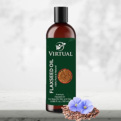 Image of VIRTUAL 100% Pure Flaxseed Oil For Hair, Skin Care & Cold Pressed Natural Oil for Multipurpose Use (180ml)-Pack of 2