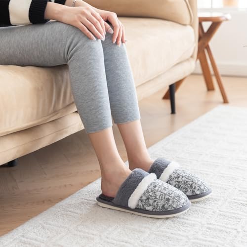 Image of GOEWY Cozy Slippers for Women Indoor and Outdoor Fuzzy House Shoes with Memory Foam Anti-Skid Sole Gifts for Women Mom Ladies