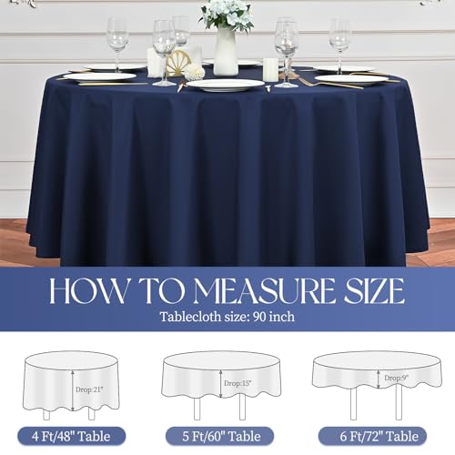 Pesonlook 12 Pack Navy Blue Round Tablecloth - 90 inch Polyester Table Cloth for Tables - Waterproof, Stain Resistant, Washable - Bulk for Wedding, Party, Buffet, Camping by Pesonlook - Used condition - Image 2