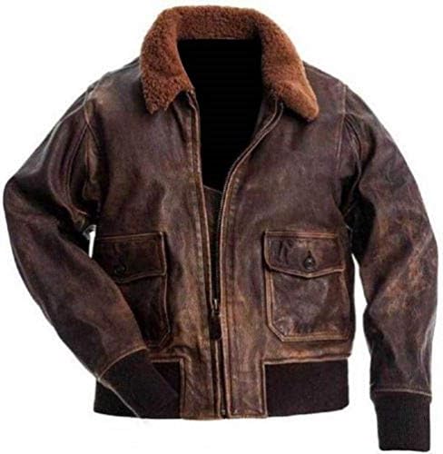 Finest CollectionsHollywood Leather Hawk G-1 Aviator Flight A-2 Jacket Distressed Brown Genuine Bomber Sheep Leather Jacket