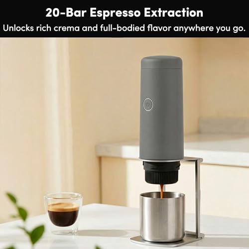 Image of Portable Espresso Machine, Self-Heating Travel Coffee Maker with Double-Walled SUS316 Cup,20 Bar Patented Hydraulic System,PD 3.0 Fast Charge,Cold Brew Mode,for Ground Coffee&NS Capsules,Gray