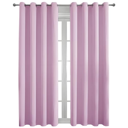 Flei Rideau Occultant, Tenture Opaque A Oeillets Rideaux pour Salon Anti Bruit Décoratif Chambre Enfant Adult Cuisine-120x140cm-Rose Clair-(L x H) Lot de 1