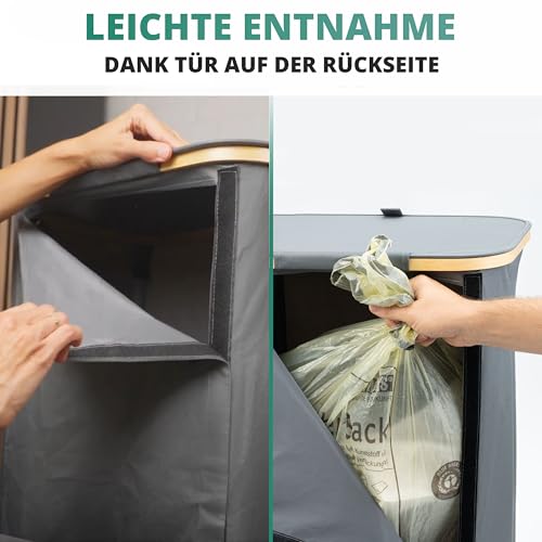 HOMELYN Gelber Sack Ständer 80L grau I Stabiler Müllsackständer I Leichte Entnahme durch Tür auf der Rückseite I Extra für gelbe Säcke I Mülleimer I Behälter für Küche & Haushalt