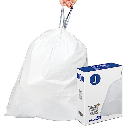 Code J Custom Fit Trash Bags 1.2 Mil Heavy Duty | Compatible with simple Code J | White Drawstring Garbage Liners | 10-10.5 Gallon | 38-40 Liter (50 Count)