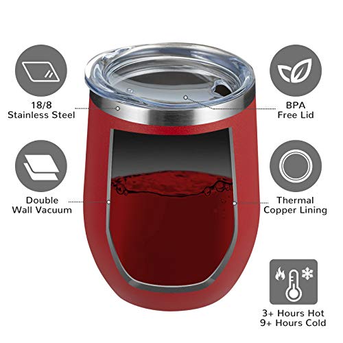 Meway Stemless 12Oz Wine Tumbler Glasses With Lid -Insulated Double Wall Vacuum Stainless Steel Travel Tumbler With Straw,Gift For Woman Under 10 Dollars (Red,1) #TOP2