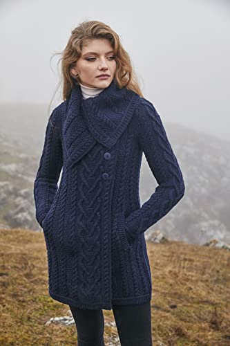 SAOL Women’s Coatigan – 100% Merino Wool Cable Knit Irish Cardigan with Pockets – Classic Warm Long Sweater Coat2