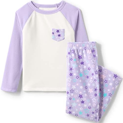 Lands' End K LS Pocket Fleece PJ Set Orchid Petal Stars Kids 2
