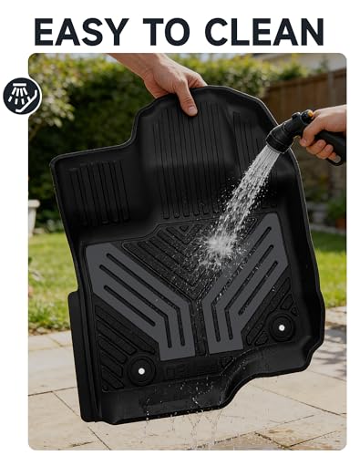 Image of 2-Piece Front TPE Floor Mats for Ford F-150 2015-2026 F150 Lightning 2022-2025 | Titan Gray Wing Design | Heavy Duty All-Weather Protection