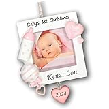 Personalized Baby's First Christmas Ornament Girl Picture Frame - Free Personalization