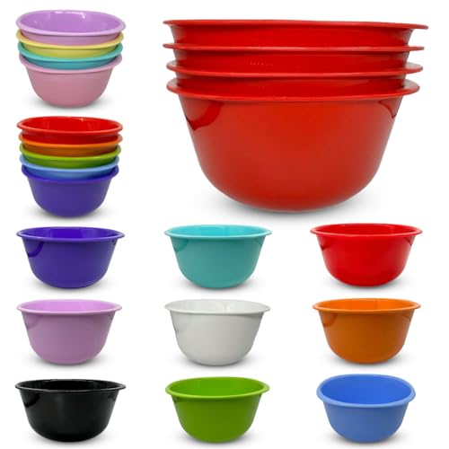 ECO Reusable Unbreakable Colourful Plastic Bowls Set of 4 Shatterproof 100% Food Safe Perfect for Camping, Indoor, Outdoor, and Picnic (Red, Size 400ml)