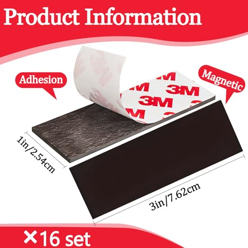 Aodse 16Pack Magnetic Strip, Magnetic Tape with Adhesive Backing, Magnet Strips Heavy Duty (3\" X 1\") Strong Adhesive Magnetic Strips for DIY, Fridge, Whiteboard, Crafts, Signs, Cabinet - Thumbnail 2