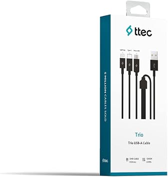 ttec Trio Type-C-Lightning-Micro USB 120cm Charging Cable, Black