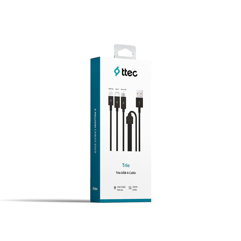 ttec Trio Type-C-Lightning-Micro USB 120cm Şarj Kablosu, Siyah