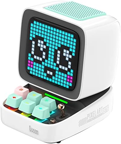 Divoom Ditoo Pixel Art Gaming Portable Bluetooth Speaker with App Controlled 16X16 LED Front Panel, Also a Smart Alarm (White)