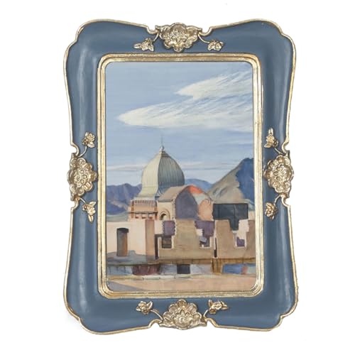 WINPLUS+ Vintage-Bilderrahmen, 12.7x17.8 cm, kunstvoll, antiker rechteckiger Bilderrahmen im Used-Look, Wandhalterung und Tischdekoration, Kunstgalerie-Geschenk (B. lue and gold 5x7) WINPLUS+ Vintage-Bilderrahmen, 12.7x17.8 cm, kunstvoll, antiker rechteckiger Bilderrahmen im Used-Look, Wandhalterung und Tischdekoration, Kunstgalerie-Geschenk (B. lue and gold 5x7)