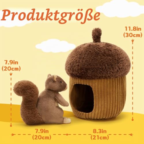 MorisMos braunes Eichhörnchen-Teddy mit Haselnusshäuschen, lebensechtes, kuscheliges Eichhörnchen-Plüschtier, Kawaii-Geschenke für Kinder… – Ansicht 2