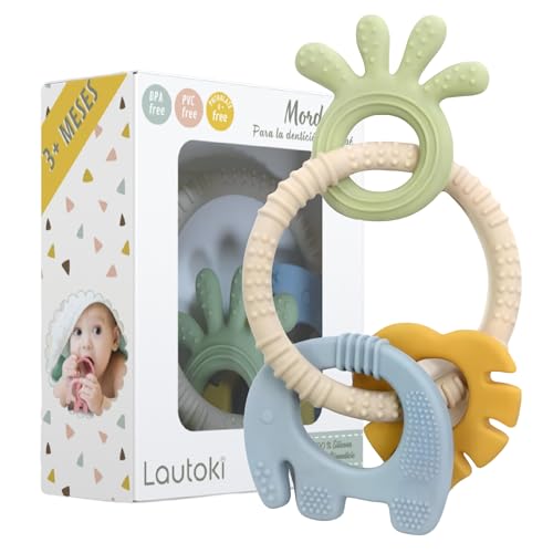 LAUTOKI® | Mordedor Bebe | Mordedores bebes 3-6meses | Sin BPA y Fácil Agarre | Juguetes Bebes 3-6meses | Mordedor Bebe Refrigerante | Juguete Bebe 0-3 meses | Juguetes Sensoriales Bebe 0-6 Meses