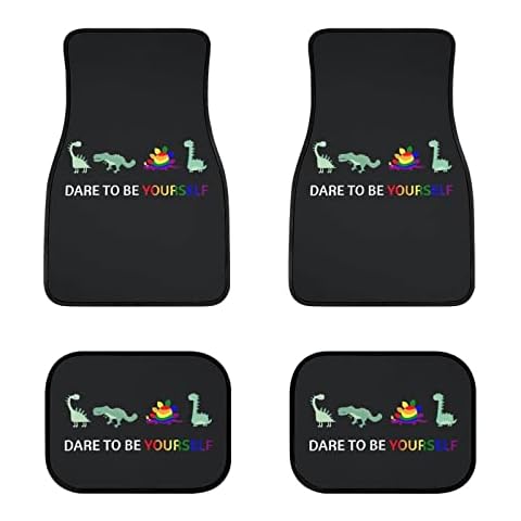 KiuLoam Dare to be Yourself and Dinosaurs Car Floor Mats Front & Rear Liners Set, Universal Fit Auto Carpet Floor Mats Set of 4 for SUV,Vans,Sedans,Trucks, Automotive Floor Mats for Women Men Cover