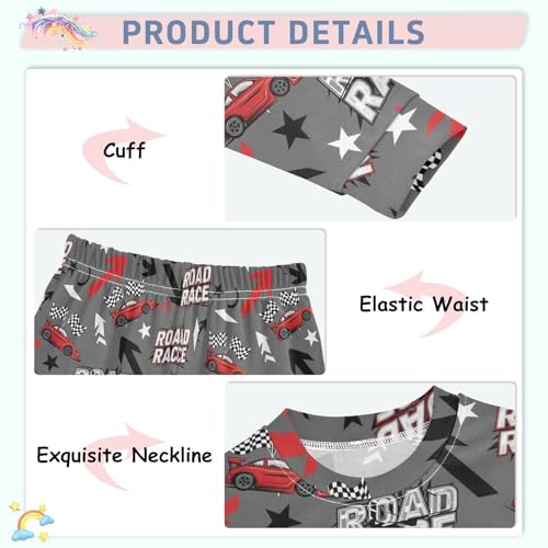 Pajama Sets Long Sleeve Road Race Car Pattern Soft Comfy Sleepwear 2 Piece PJS 3-8T4