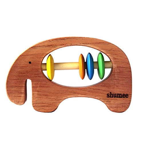 Shumee - Wooden Baby Rattle Clutching Toy - Elephant Shaped Animal Teether For Kids - (Gift 6 Months+ Boys Girls) #TOP5