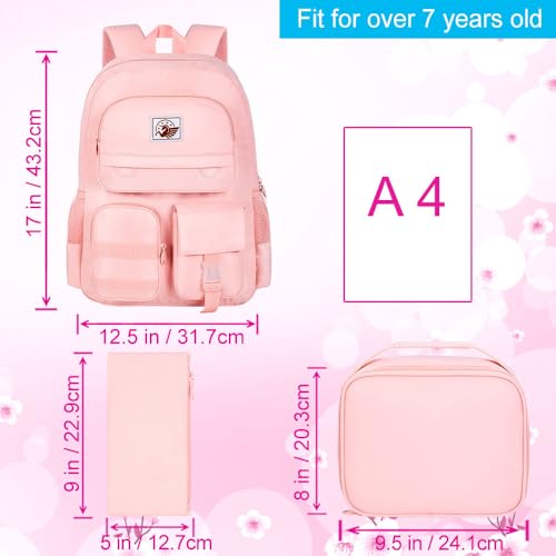 3PCS Laptop Backpack for Girls, Women College School Bookbag, 15.6" Cute Aesthetic Computer Water Resistant Anti Theft School Bags Set for Teens Girls Students - Pink3